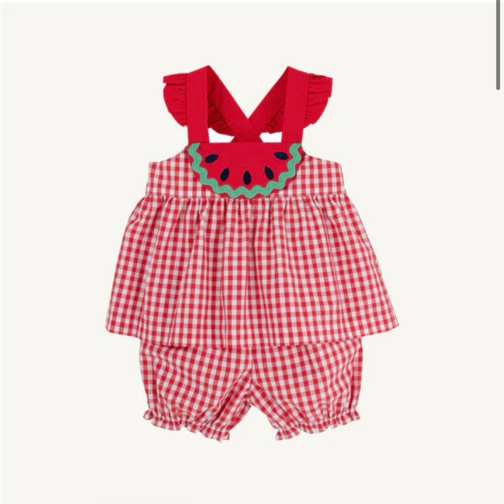 The Beaufort Bonnet Company Red Gingham Watermelon Bubble Romper